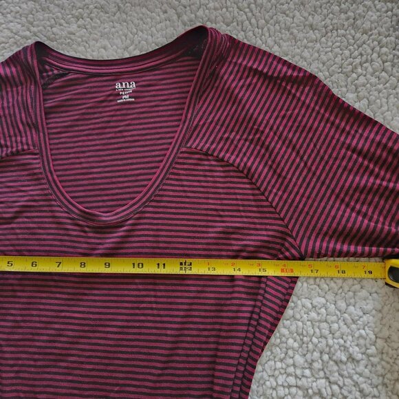 A.n.a Vintage Women Burgundy & Black Striped Top 3/4 length sleeve Sz Petite M - Picture 8 of 8